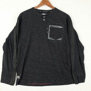 Projek Raw Shirt Mens Medium Black Striped Henley Long Sleeve Tee Lightweight